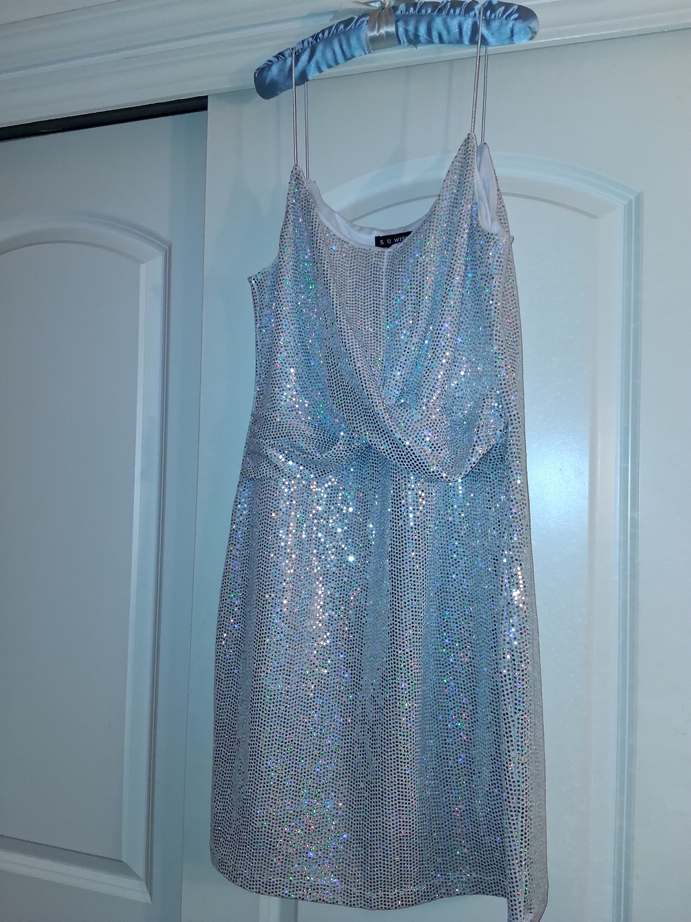 As U Wish Silver Sequin Cowl Mini Dress